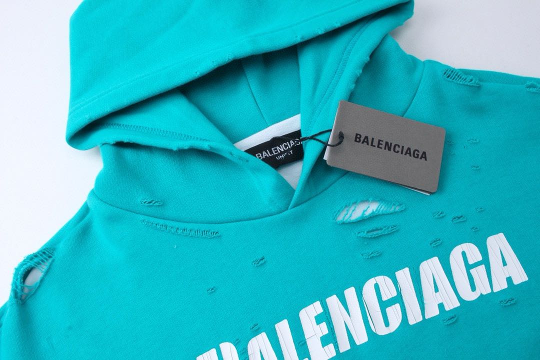 Balenciaga Caps Destroyed Hoodie Navy/White