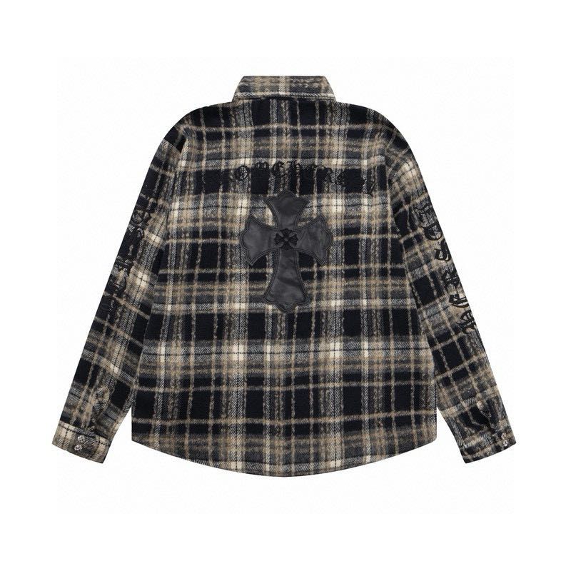 Chrome Hearts Cross Leather Patch Check Shirt Black