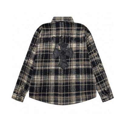 Chrome Hearts Cross Leather Patch Check Shirt Black