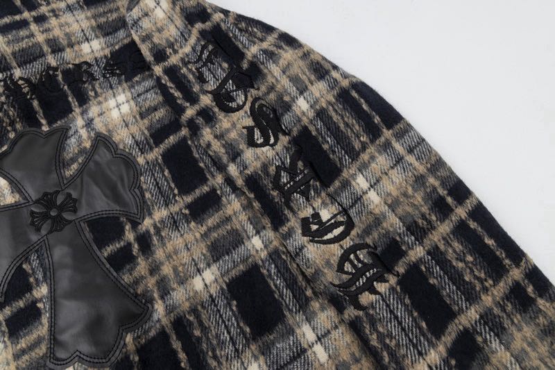 Chrome Hearts Cross Leather Patch Check Shirt Black