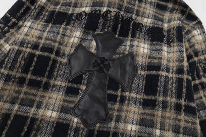 Chrome Hearts Cross Leather Patch Check Shirt Black