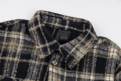 Chrome Hearts Cross Leather Patch Check Shirt Black