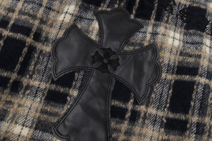 Chrome Hearts Cross Leather Patch Check Shirt Black