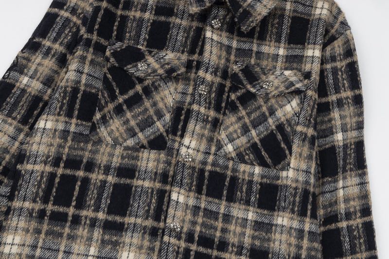 Chrome Hearts Cross Leather Patch Check Shirt Black