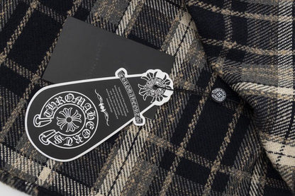 Chrome Hearts Cross Leather Patch Check Shirt Black