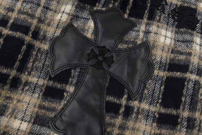 Chrome Hearts Cross Leather Patch Check Shirt Black