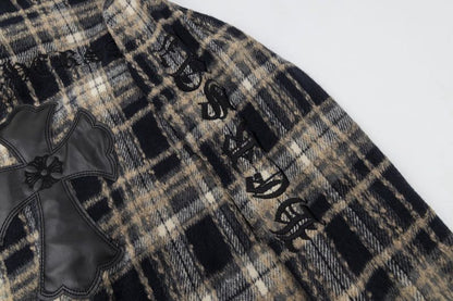 Chrome Hearts Cross Leather Patch Check Shirt Black
