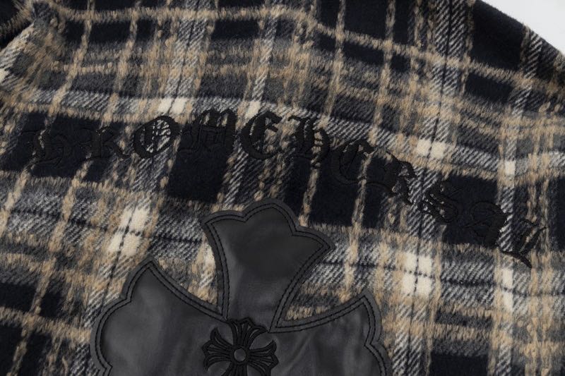 Chrome Hearts Cross Leather Patch Check Shirt Black