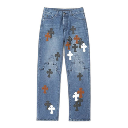 Chrome Hearts Fleur Knee Cross Patch Jeans