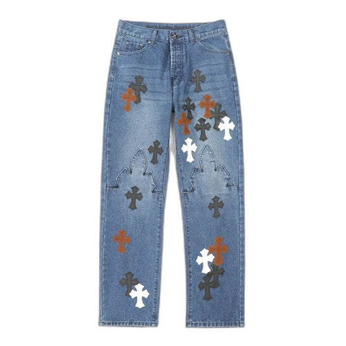 Chrome Hearts Fleur Knee Cross Patch Jeans