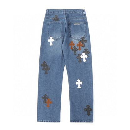 Chrome Hearts Fleur Knee Cross Patch Jeans