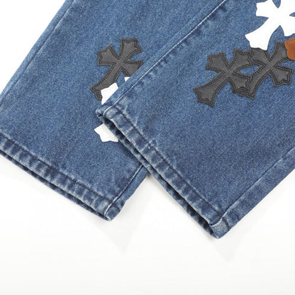 Chrome Hearts Fleur Knee Cross Patch Jeans