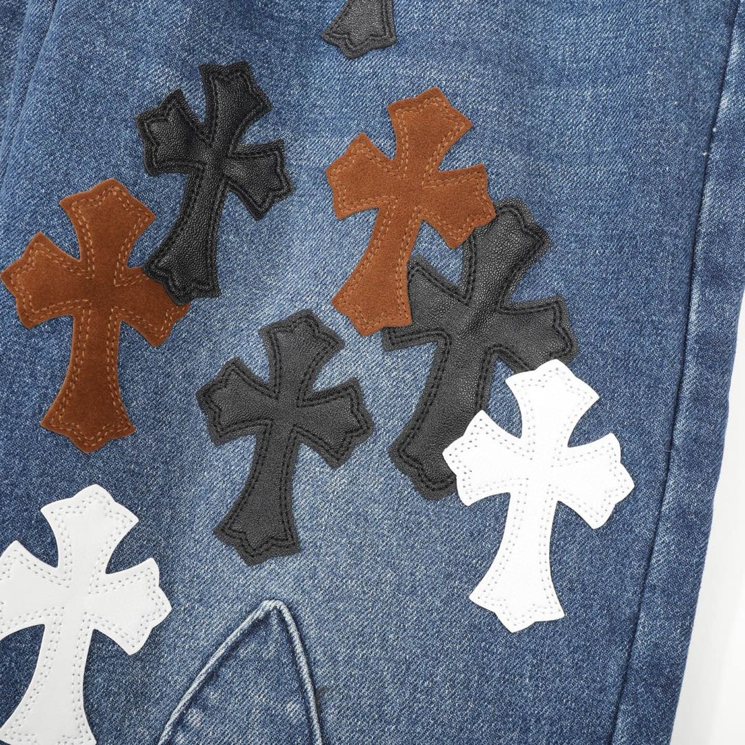 Chrome Hearts Fleur Knee Cross Patch Jeans