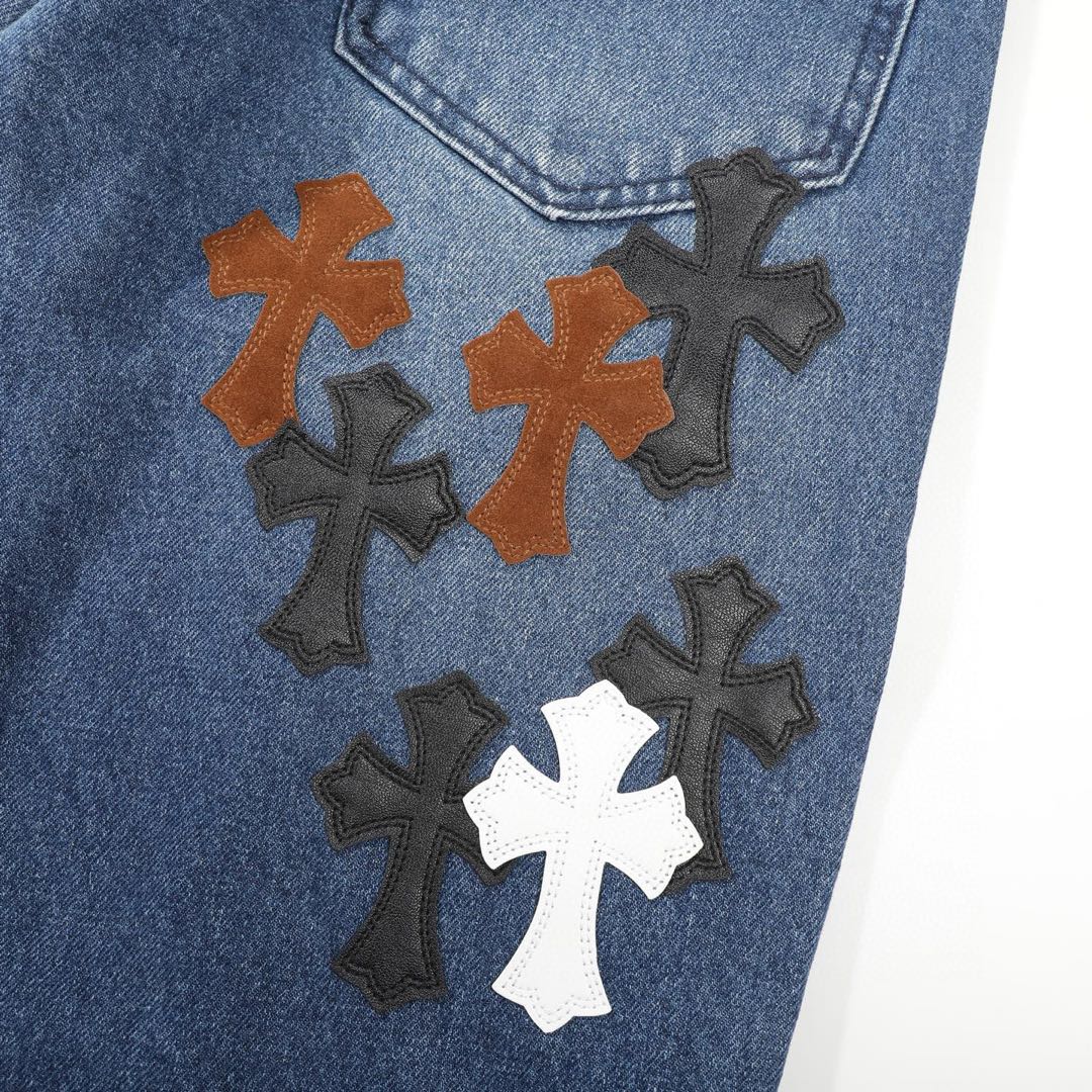 Chrome Hearts Fleur Knee Cross Patch Jeans