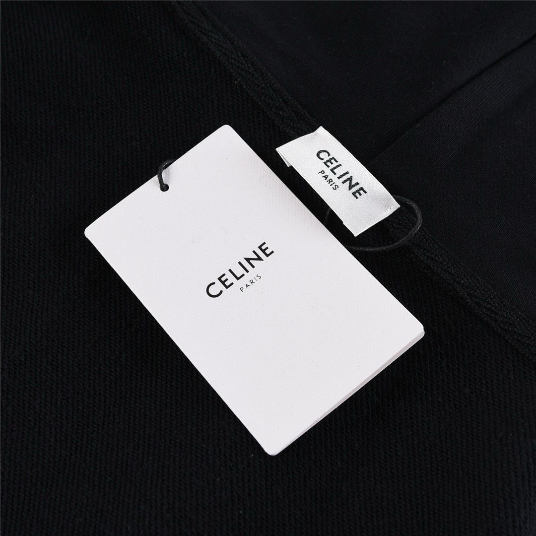 CELINE Logo Print Cotton Hoodie Sweatshirt "Black"