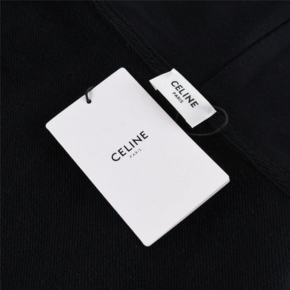 CELINE Logo Print Cotton Hoodie Sweatshirt "Black"