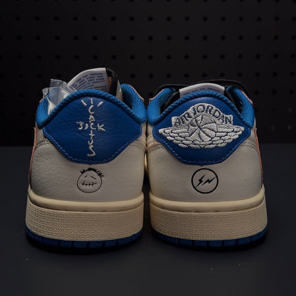 【LJR】Travis Scott × Fragment × Nike Air Jordan 1 Low OG "Sail/Military Blue" LJR