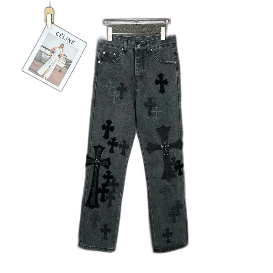 Chrome Hearts style x Sex Records denim pants
