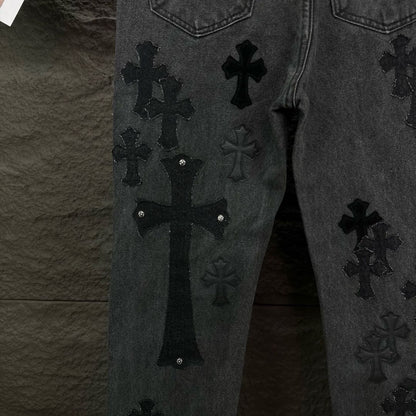 Chrome Hearts style x Sex Records denim pants