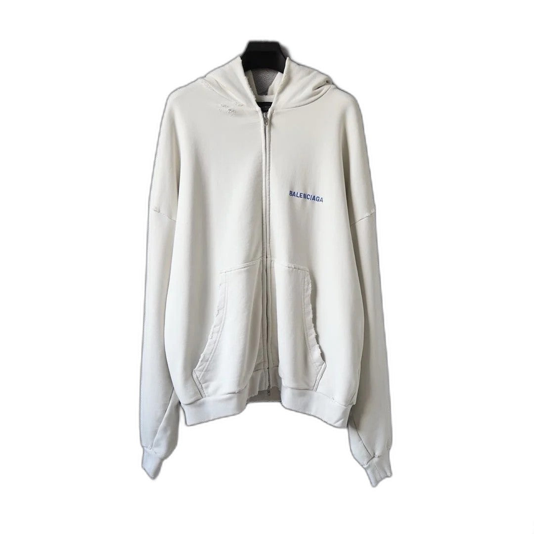 Balenciaga Back Zip-up Hoodie Regular Fit in Dirty White/blue