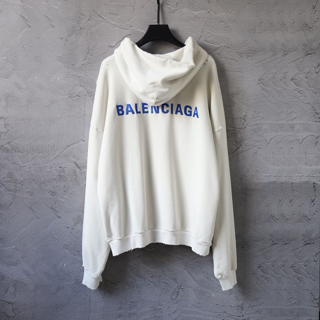 Balenciaga Back Zip-up Hoodie Regular Fit in Dirty White/blue
