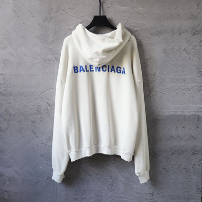 Balenciaga Back Zip-up Hoodie Regular Fit in Dirty White/blue