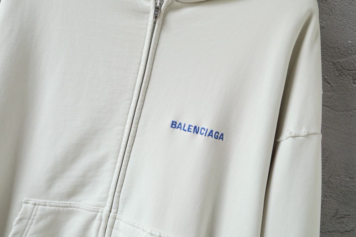 Balenciaga Back Zip-up Hoodie Regular Fit in Dirty White/blue
