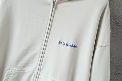 Balenciaga Back Zip-up Hoodie Regular Fit in Dirty White/blue