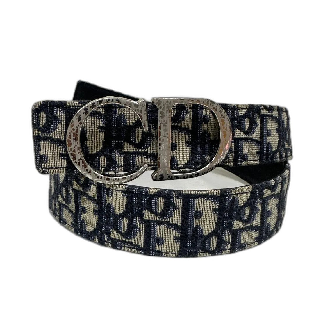Dior Essentials CD Reversible Belt: Brass x Twill Jacquard x Grain Calfskin