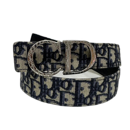 Dior Essentials CD Reversible Belt: Brass x Twill Jacquard x Grain Calfskin