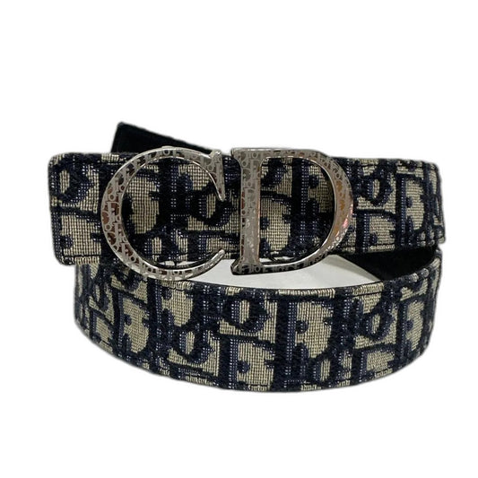 Dior Essentials CD Reversible Belt: Brass x Twill Jacquard x Grain Calfskin