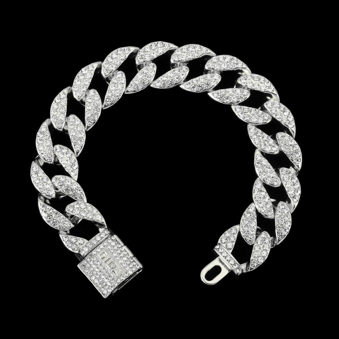 シルバー Iced Out キューバン チェーン ブレスレット