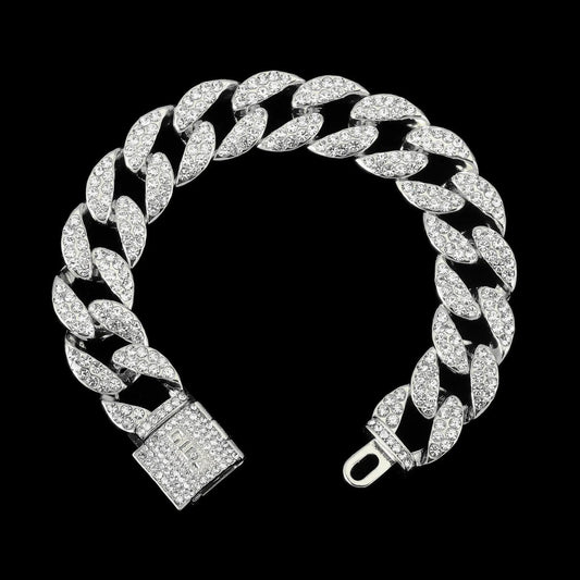 シルバー Iced Out キューバン チェーン ブレスレット