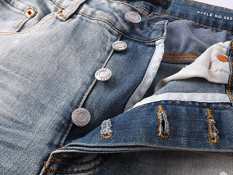 PURPLE BRAND P002 MID Indigo Distressed Splay Jeans