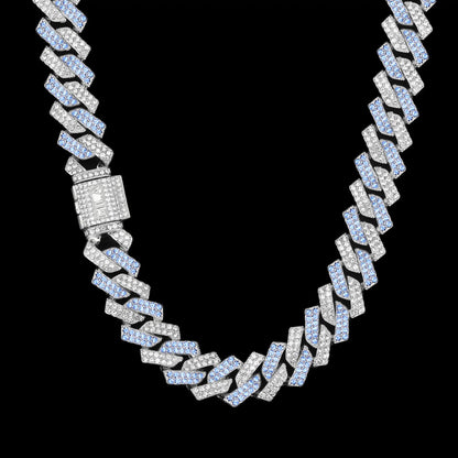 シルバー & オーシャンブルー Iced Out プロング チェーン ネックレス