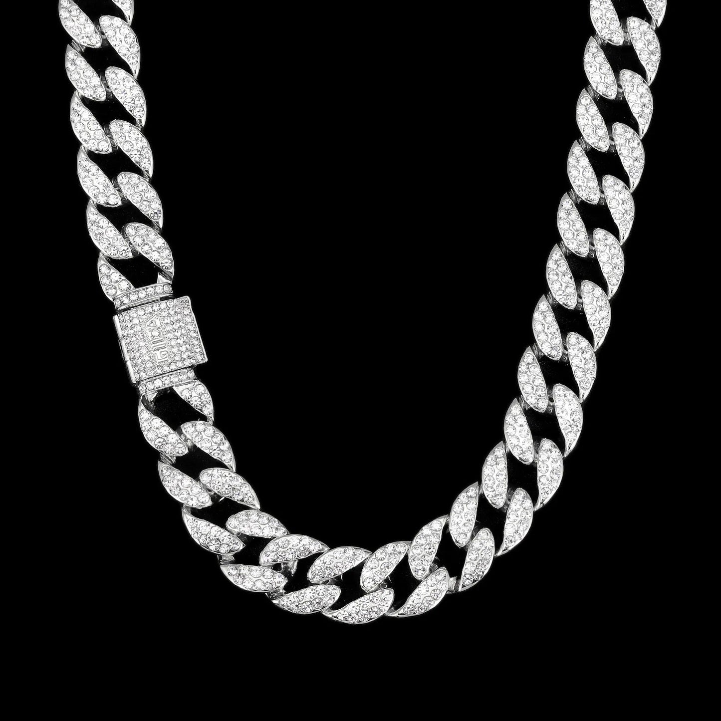 シルバー Iced Out キューバン チェーン ネックレス