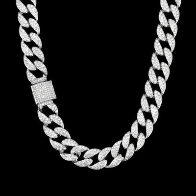 シルバー Iced Out キューバン チェーン ネックレス