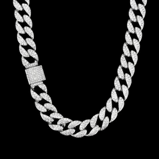 シルバー Iced Out キューバン チェーン ネックレス