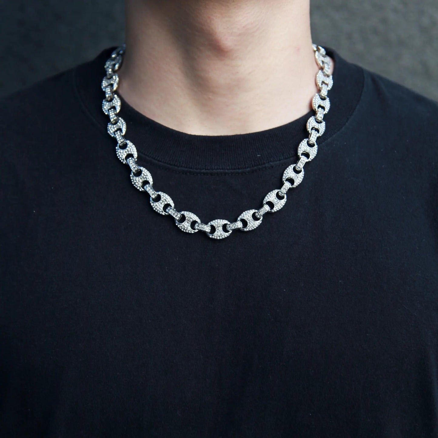 シルバー Iced Out マリナー リンク ネックレス