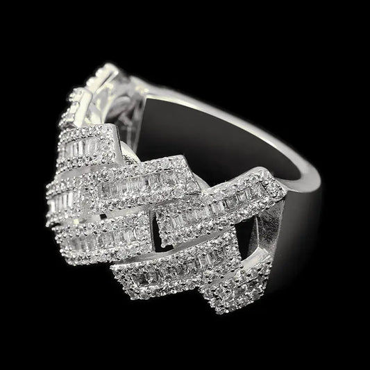 シルバー Iced Out プロング チェーン リング