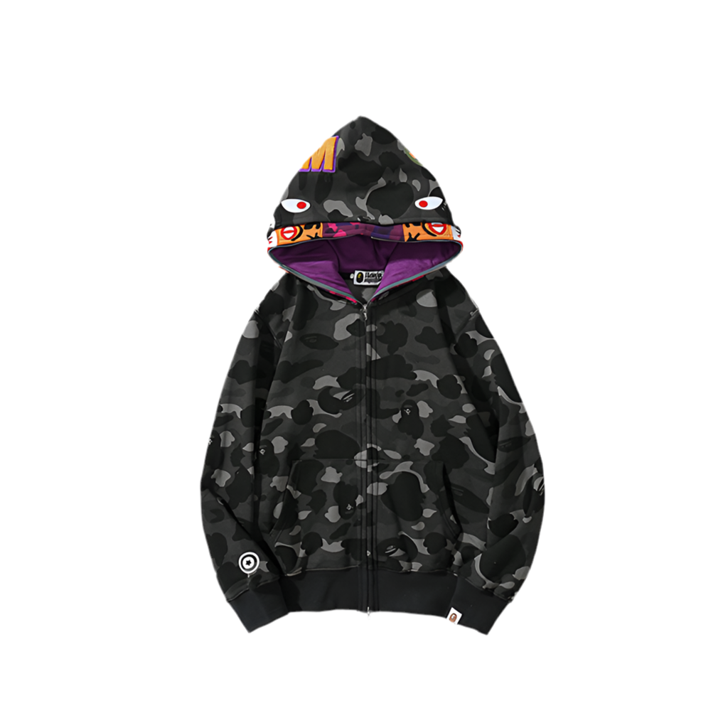 A Bathing Ape Color Camo Tiger Shark Full Zip Double Hoodie