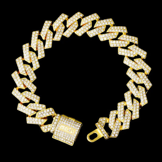 ゴールド Iced Out プロング チェーン ブレスレット