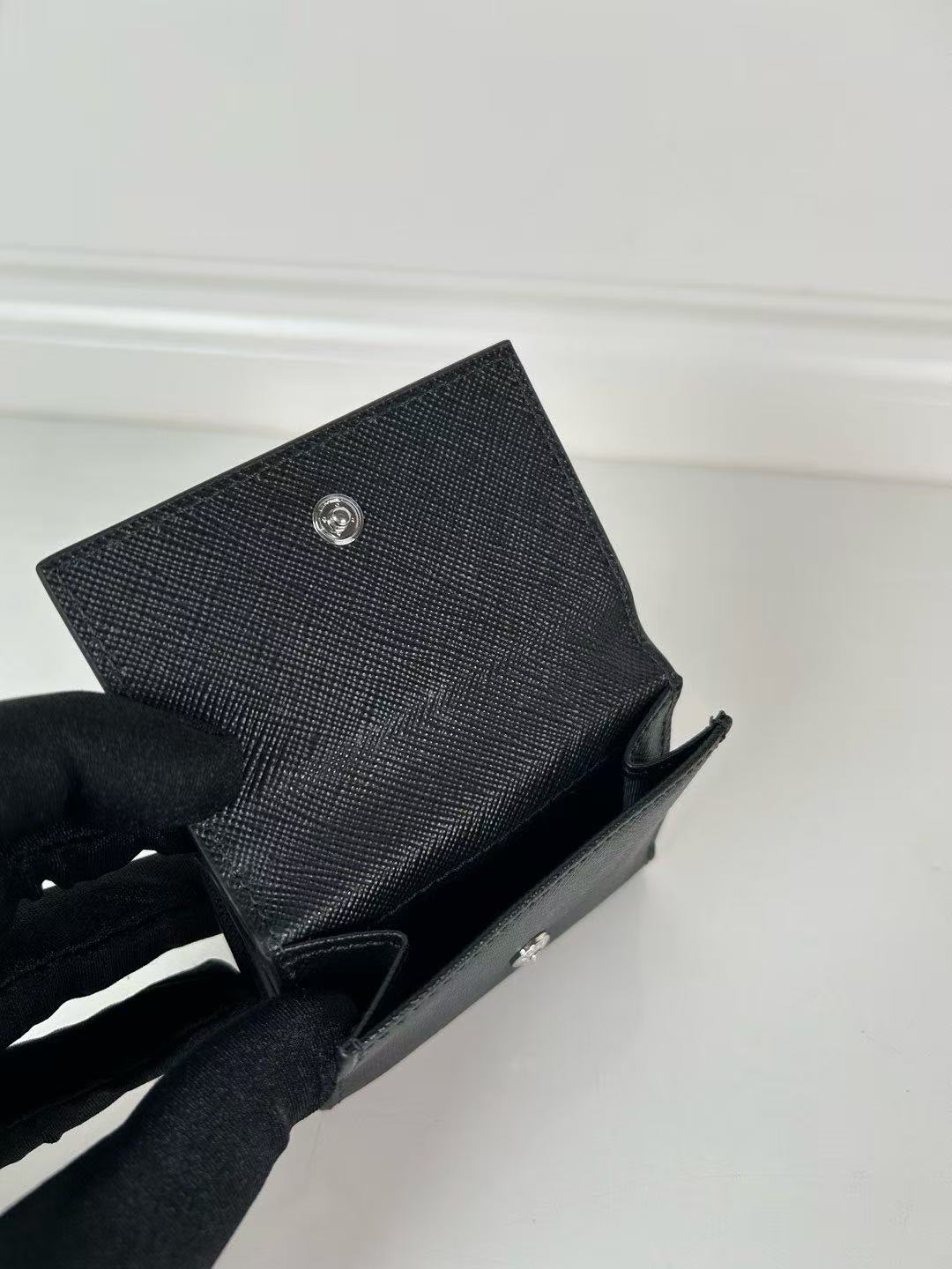 Prada Black Saffiano Triangle Wallet
