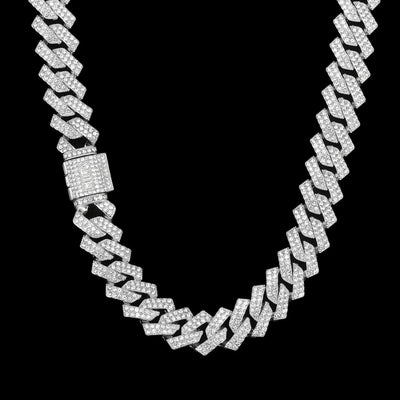 シルバー  Iced Out プロング チェーン ネックレス