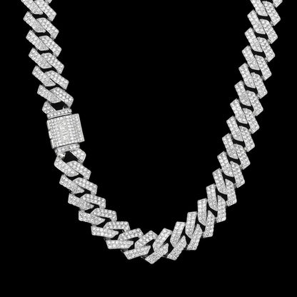 シルバー  Iced Out プロング チェーン ネックレス