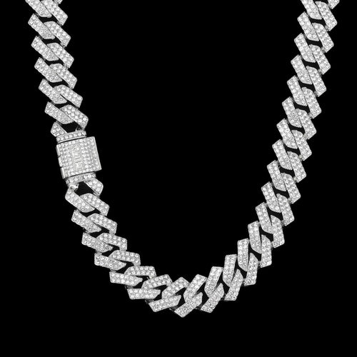 シルバー  Iced Out プロング チェーン ネックレス