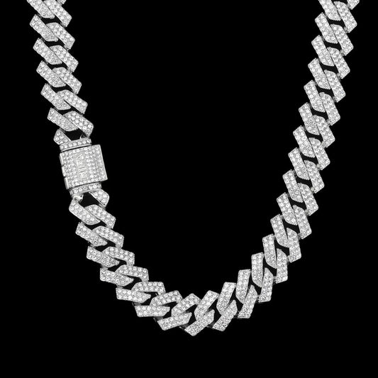 シルバー  Iced Out プロング チェーン ネックレス