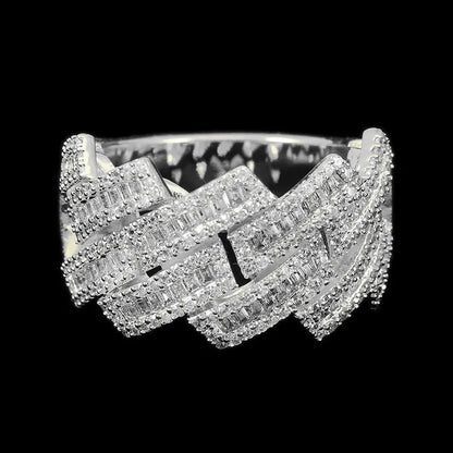 シルバー Iced Out プロング チェーン リング