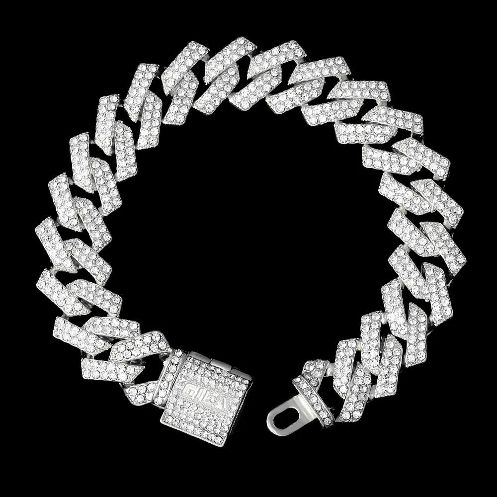 シルバー Iced Out プロング チェーン ブレスレット