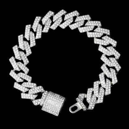 シルバー Iced Out プロング チェーン ブレスレット